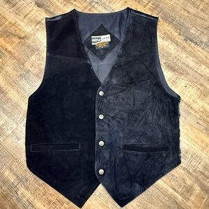 Vintage Black Leather Western Vest Suede Snap Front Mens Medium
